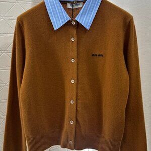 MIUMIU Letter Print Lapel Pullover Long Sleeve Cashmere Sweater for Women